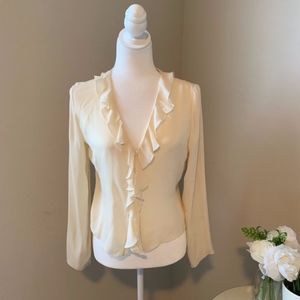 🌸 BOSTON PROPER Silk Cream Ruffle Blouse
